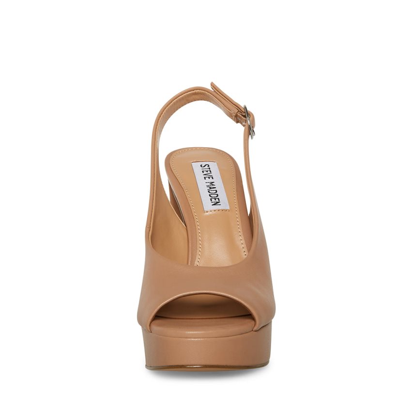 Beige Steve Madden Booker Leather Women's Heels Sandals | PH 7602WYE